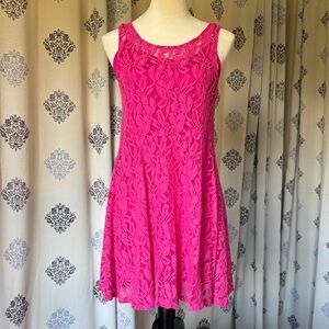 Free People Vibrant Pink Lace Mini Dress